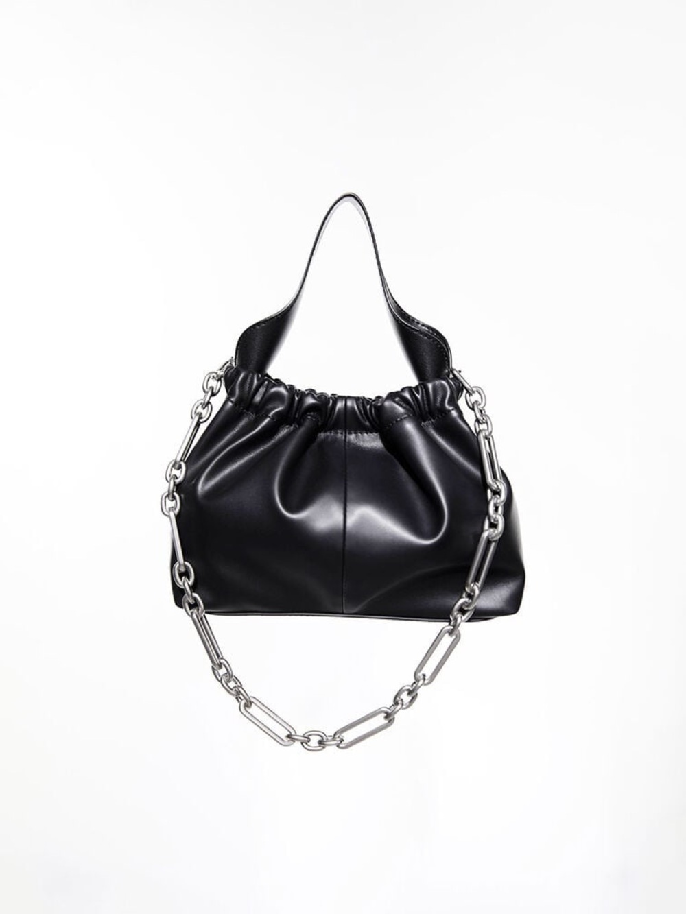 Ally Ruched Chain-Handle Bag - Noir